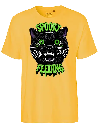 Spooky But Make It Feeding – Lustige Halloween Katze - Halloween, Katze, schwarze Katze, Spooky, lustig, Füttern, Katzenhumor, grün, Kürbis, Fledermaus, Grusel, Gothic, Herbst, Katzenfan, Halloween Katze - Fairtrade T-Shirt