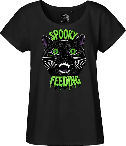 Spooky But Make It Feeding – Lustige Halloween Katze - Halloween, Katze, schwarze Katze, Spooky, lustig, Füttern, Katzenhumor, grün, Kürbis, Fledermaus, Grusel, Gothic, Herbst, Katzenfan, Halloween Katze - Fairtrade Girl Shirt
