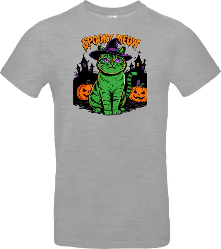 Spooky Meow – Halloween Katze mit Hexenhut - Halloween, Katze, Spooky Meow, schwarze Katze, Hexe, Hexenhut, Kürbis, Fledermaus, Spooky, Grusel, Gothic, Herbst, Katzenfan, Hexen, Halloween Katze - Standard T-Shirt
