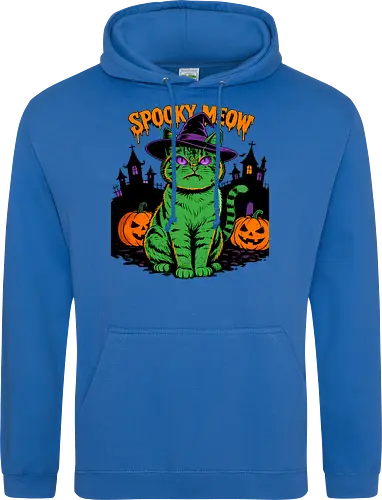 Spooky Meow – Halloween Katze mit Hexenhut - Halloween, Katze, Spooky Meow, schwarze Katze, Hexe, Hexenhut, Kürbis, Fledermaus, Spooky, Grusel, Gothic, Herbst, Katzenfan, Hexen, Halloween Katze - Standard Hoodie