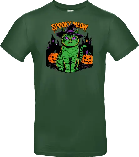 Spooky Meow – Halloween Katze mit Hexenhut - Halloween, Katze, Spooky Meow, schwarze Katze, Hexe, Hexenhut, Kürbis, Fledermaus, Spooky, Grusel, Gothic, Herbst, Katzenfan, Hexen, Halloween Katze - Standard T-Shirt