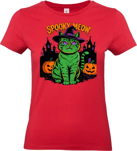 Spooky Meow – Halloween Katze mit Hexenhut - Halloween, Katze, Spooky Meow, schwarze Katze, Hexe, Hexenhut, Kürbis, Fledermaus, Spooky, Grusel, Gothic, Herbst, Katzenfan, Hexen, Halloween Katze - Standard T-Shirt (Frauen)