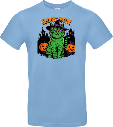 Spooky Meow – Halloween Katze mit Hexenhut - Halloween, Katze, Spooky Meow, schwarze Katze, Hexe, Hexenhut, Kürbis, Fledermaus, Spooky, Grusel, Gothic, Herbst, Katzenfan, Hexen, Halloween Katze - Standard T-Shirt