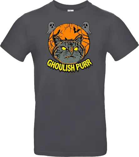Ghoulish Purr – Lustige Halloween Katze mit Kürbis - Halloween, Katze, Halloween Katze, Ghoulish Purr, Kürbis, Fledermaus, Spooky, Grusel, lustig, schwarze Katze, Katzenfan, Herbst, Gothic, Geister, Halloweenzeit - Standard T-Shirt