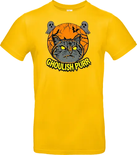 Ghoulish Purr – Lustige Halloween Katze mit Kürbis - Halloween, Katze, Halloween Katze, Ghoulish Purr, Kürbis, Fledermaus, Spooky, Grusel, lustig, schwarze Katze, Katzenfan, Herbst, Gothic, Geister, Halloweenzeit - Standard T-Shirt