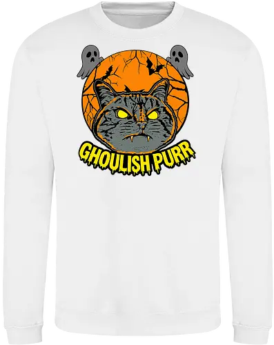 Ghoulish Purr – Lustige Halloween Katze mit Kürbis - Halloween, Katze, Halloween Katze, Ghoulish Purr, Kürbis, Fledermaus, Spooky, Grusel, lustig, schwarze Katze, Katzenfan, Herbst, Gothic, Geister, Halloweenzeit - Sweatshirt