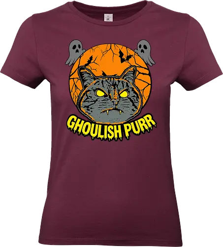 Ghoulish Purr – Lustige Halloween Katze mit Kürbis - Halloween, Katze, Halloween Katze, Ghoulish Purr, Kürbis, Fledermaus, Spooky, Grusel, lustig, schwarze Katze, Katzenfan, Herbst, Gothic, Geister, Halloweenzeit - Standard T-Shirt (Frauen)