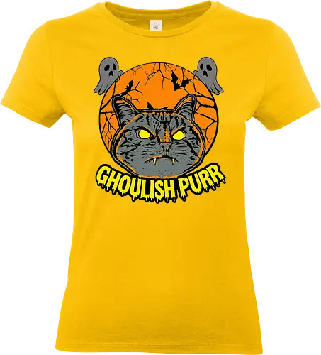 Ghoulish Purr – Lustige Halloween Katze mit Kürbis - Halloween, Katze, Halloween Katze, Ghoulish Purr, Kürbis, Fledermaus, Spooky, Grusel, lustig, schwarze Katze, Katzenfan, Herbst, Gothic, Geister, Halloweenzeit - Standard T-Shirt (Frauen)