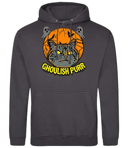 Ghoulish Purr – Lustige Halloween Katze mit Kürbis - Halloween, Katze, Halloween Katze, Ghoulish Purr, Kürbis, Fledermaus, Spooky, Grusel, lustig, schwarze Katze, Katzenfan, Herbst, Gothic, Geister, Halloweenzeit - Standard Hoodie