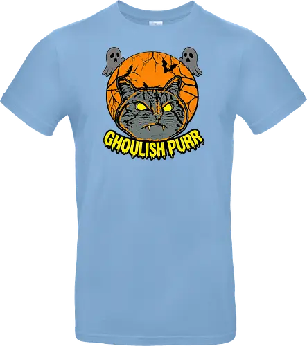 Ghoulish Purr – Lustige Halloween Katze mit Kürbis - Halloween, Katze, Halloween Katze, Ghoulish Purr, Kürbis, Fledermaus, Spooky, Grusel, lustig, schwarze Katze, Katzenfan, Herbst, Gothic, Geister, Halloweenzeit - Standard T-Shirt