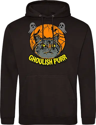 Ghoulish Purr – Lustige Halloween Katze mit Kürbis - Halloween, Katze, Halloween Katze, Ghoulish Purr, Kürbis, Fledermaus, Spooky, Grusel, lustig, schwarze Katze, Katzenfan, Herbst, Gothic, Geister, Halloweenzeit - Standard Hoodie