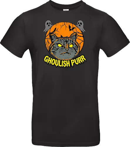 Ghoulish Purr – Lustige Halloween Katze mit Kürbis - Halloween, Katze, Halloween Katze, Ghoulish Purr, Kürbis, Fledermaus, Spooky, Grusel, lustig, schwarze Katze, Katzenfan, Herbst, Gothic, Geister, Halloweenzeit - Standard T-Shirt