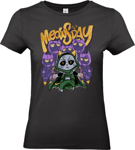 meowsday is coming - cat, meow, kitty, fun, avenger, drdoom, doomsday, cartoon, fantastic, hoomanlover, catlover, sentinel, superhero, villain - Standard T-Shirt (Frauen)
