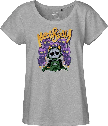 meowsday is coming - cat, meow, kitty, fun, avenger, drdoom, doomsday, cartoon, fantastic, hoomanlover, catlover, sentinel, superhero, villain - Fairtrade Girl Shirt