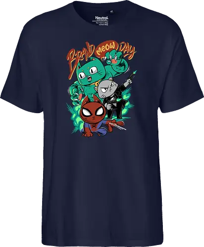 brand meow day  - cat, meow, kitty, fun, avenger, drdoom, doomsday, cartoon, fantastic, hoomanlover, catlover, superhero, villain, chibi - Fairtrade T-Shirt
