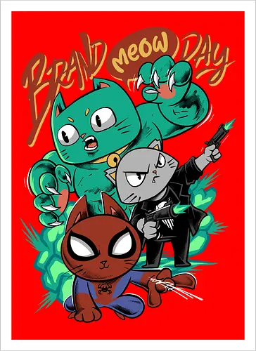 brand meow day  - cat, meow, kitty, fun, avenger, drdoom, doomsday, cartoon, fantastic, hoomanlover, catlover, superhero, villain, chibi - Kunstdruck
