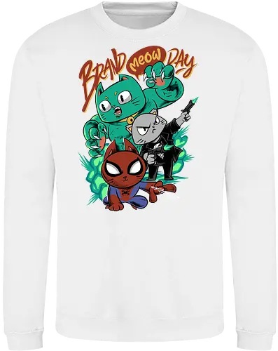 brand meow day  - cat, meow, kitty, fun, avenger, drdoom, doomsday, cartoon, fantastic, hoomanlover, catlover, superhero, villain, chibi - Sweatshirt