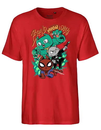 brand meow day  - cat, meow, kitty, fun, avenger, drdoom, doomsday, cartoon, fantastic, hoomanlover, catlover, superhero, villain, chibi - Fairtrade T-Shirt