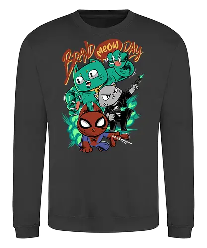 brand meow day  - cat, meow, kitty, fun, avenger, drdoom, doomsday, cartoon, fantastic, hoomanlover, catlover, superhero, villain, chibi - Sweatshirt