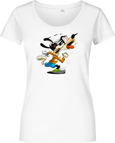 Freaky Tollpatschiger Hund - Cartoon Horror Underground Art - freaky tollpatschiger Hund Art, Cartoon Horror Underground, tollpatschiger Hund dunkles Shirt, Horror Cartoon Spiralaugen, Hund Skelett Gesicht Art, Goofy, dunkles oranges Pop Art, alternativer freaky Hund Charakter, verrückte Cartoon Mode, chaotischer Hund Streifen Art, Underground dunkles Geek, Horror Nostalgie klassischer Cartoon, Punk Hund Cartoon, alternative Cartoon Shirt, dunkle Retro Hund Art, chaotischer oranger Cartoon - Damen T-Shirt