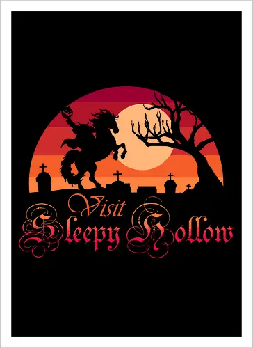 Visit Sleepy Hollow  - sleepy hollow, book, halloween, headless horseman, horror, horse, horses, ichabod crane, nostalgia, reading, retro, scary, spooky, horseman, movie - Kunstdruck