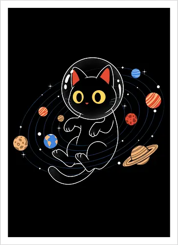 Purrfect Solar System - whimsical, aesthetic, spacecore, purrfect, cat, space, cosmos, galaxy, astronaut, astronomy, planet, planets, moon, stars, universe, scifi, futuristic, cute, kawaii, retro, vintage, geek, nerd, cosmic, celestial, orbital, explorer, adventure, night - Kunstdruck