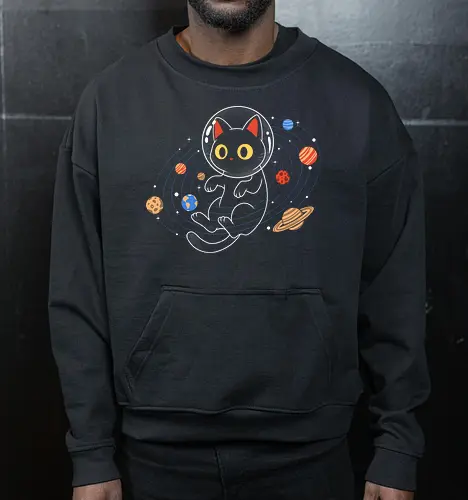 Purrfect Solar System - whimsical, aesthetic, spacecore, purrfect, cat, space, cosmos, galaxy, astronaut, astronomy, planet, planets, moon, stars, universe, scifi, futuristic, cute, kawaii, retro, vintage, geek, nerd, cosmic, celestial, orbital, explorer, adventure, night - Cropped Sweatshirt