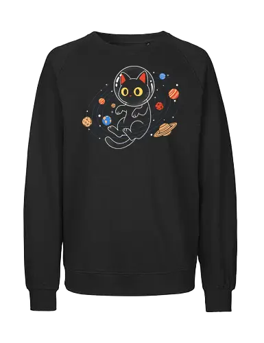 Purrfect Solar System - whimsical, aesthetic, spacecore, purrfect, cat, space, cosmos, galaxy, astronaut, astronomy, planet, planets, moon, stars, universe, scifi, futuristic, cute, kawaii, retro, vintage, geek, nerd, cosmic, celestial, orbital, explorer, adventure, night - Fairtrade Sweatshirt
