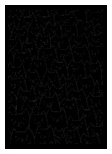 Verspielte Katzenmotive - Katzen, Kätzchen, Kritzelei, handgezeichnet, nahtloses Muster, Strichzeichnung, Schwarz-Weiß, Malvorlage, Katze, niedlich, sich wiederholendes Muster, Tapete, Hintergrund, minimalistisch, verspielt - Kunstdruck