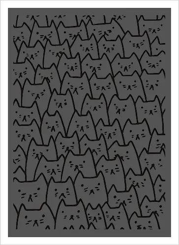 Verspielte Katzenmotive - Katzen, Kätzchen, Kritzelei, handgezeichnet, nahtloses Muster, Strichzeichnung, Schwarz-Weiß, Malvorlage, Katze, niedlich, sich wiederholendes Muster, Tapete, Hintergrund, minimalistisch, verspielt - Kunstdruck