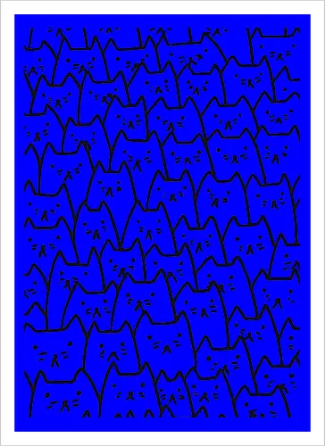 Verspielte Katzenmotive - Katzen, Kätzchen, Kritzelei, handgezeichnet, nahtloses Muster, Strichzeichnung, Schwarz-Weiß, Malvorlage, Katze, niedlich, sich wiederholendes Muster, Tapete, Hintergrund, minimalistisch, verspielt - Kunstdruck