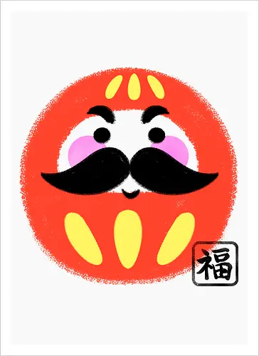 Mustached Daruma - japan, daruma, daruma doll, good luck, japanese culture, cute, geek, funny, doll, kawaii, zen, japanese - Kunstdruck