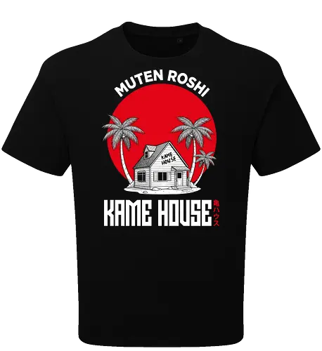 Island Training: The Turtle Hermit's House - Kame House shirt, Dragon Ball graphic tee, Master Roshi island apparel, minimalist anime streetwear, retro 90s shonen clothing, negative space anime art, Japanese text graphic, aesthetic otaku fashion, Turtle School merch, nostalgic anime landscape tee - Oversize T-Shirt