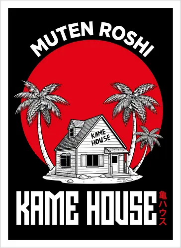 Island Training: The Turtle Hermit's House - Kame House shirt, Dragon Ball graphic tee, Master Roshi island apparel, minimalist anime streetwear, retro 90s shonen clothing, negative space anime art, Japanese text graphic, aesthetic otaku fashion, Turtle School merch, nostalgic anime landscape tee - Kunstdruck