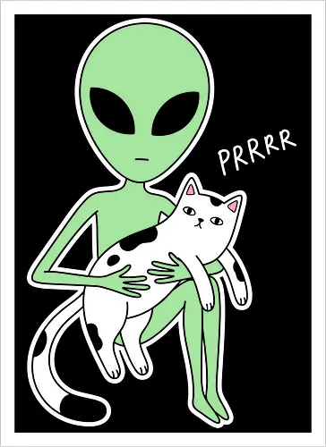 The Alien Cat Lover - alien cat shirt, minimalist sci-fi graphic tee, pastel alien apparel, negative space cat design, aesthetic extraterrestrial clothing, quirky animal streetwear, cosmic kitty merch, indie pop art fashion, UFO believer shirt, cute alien graphic - Kunstdruck