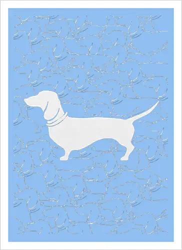 Dackel - Hund, Dackel, Muster, Silhouette, Tarnmuster, auffällig, schwarz, weiß, Strichzeichnung, minimalistisch, originell, Haustier, einzigartig - Kunstdruck
