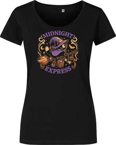 Midnight Express - Witchy Cat - black cat, witch, broomstick, delivery, witchcraft, spooky cute, halloween, hocus pocus, magic, flying, familiar, retro, vintage - Damen T-Shirt