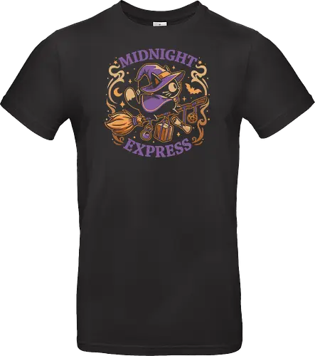 Midnight Express - Witchy Cat - black cat, witch, broomstick, delivery, witchcraft, spooky cute, halloween, hocus pocus, magic, flying, familiar, retro, vintage - Standard T-Shirt