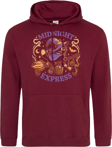 Midnight Express - Witchy Cat - black cat, witch, broomstick, delivery, witchcraft, spooky cute, halloween, hocus pocus, magic, flying, familiar, retro, vintage - Standard Hoodie