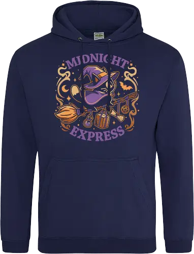 Midnight Express - Witchy Cat - black cat, witch, broomstick, delivery, witchcraft, spooky cute, halloween, hocus pocus, magic, flying, familiar, retro, vintage - Standard Hoodie