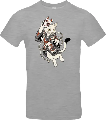Neko Yokai: The Disguised Spirit - Japanese cat shirt, Yokai spirit graphic tee, Kitsune mask apparel, traditional kimono design, anime cat streetwear, aesthetic otaku fashion, neo traditional tattoo clothing, spooky feline merch, folklore animal tee, Japanese demon mask shirt - Standard T-Shirt