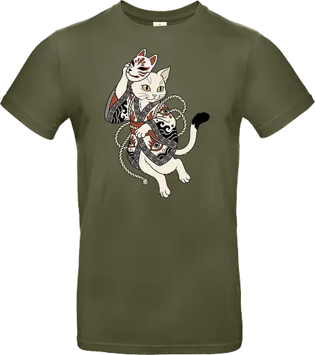 Neko Yokai: The Disguised Spirit - Japanese cat shirt, Yokai spirit graphic tee, Kitsune mask apparel, traditional kimono design, anime cat streetwear, aesthetic otaku fashion, neo traditional tattoo clothing, spooky feline merch, folklore animal tee, Japanese demon mask shirt - Standard T-Shirt