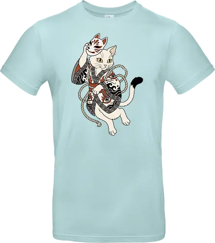Neko Yokai: The Disguised Spirit - Japanese cat shirt, Yokai spirit graphic tee, Kitsune mask apparel, traditional kimono design, anime cat streetwear, aesthetic otaku fashion, neo traditional tattoo clothing, spooky feline merch, folklore animal tee, Japanese demon mask shirt - Standard T-Shirt
