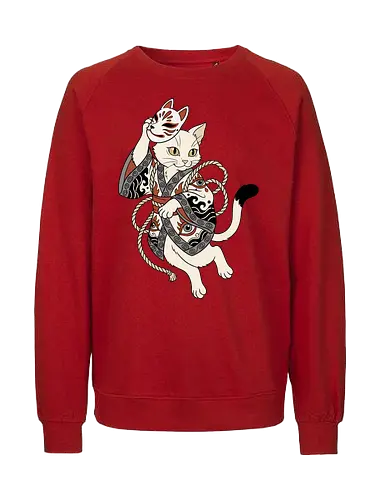 Neko Yokai: The Disguised Spirit - Japanese cat shirt, Yokai spirit graphic tee, Kitsune mask apparel, traditional kimono design, anime cat streetwear, aesthetic otaku fashion, neo traditional tattoo clothing, spooky feline merch, folklore animal tee, Japanese demon mask shirt - Fairtrade Sweatshirt