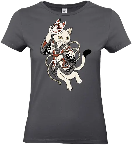 Neko Yokai: The Disguised Spirit - Japanese cat shirt, Yokai spirit graphic tee, Kitsune mask apparel, traditional kimono design, anime cat streetwear, aesthetic otaku fashion, neo traditional tattoo clothing, spooky feline merch, folklore animal tee, Japanese demon mask shirt - Standard T-Shirt (Frauen)