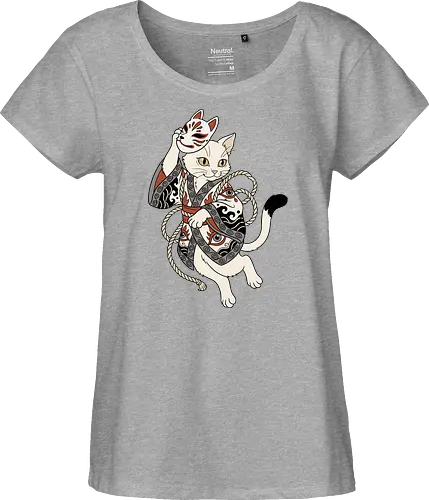 Neko Yokai: The Disguised Spirit - Japanese cat shirt, Yokai spirit graphic tee, Kitsune mask apparel, traditional kimono design, anime cat streetwear, aesthetic otaku fashion, neo traditional tattoo clothing, spooky feline merch, folklore animal tee, Japanese demon mask shirt - Fairtrade Girl Shirt