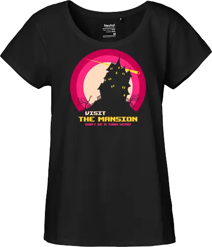 Visit The Mansion - mansion, nerd, nostalgia, old school, retro computer, spooky, video game, vintage computer, retro gaming, 8 bit, 80s, gamer, geek, halloween, haunted - Fairtrade Girl Shirt