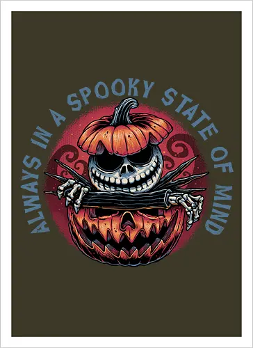 Spooky state of mind - Movie, animated, animation, horror, Halloween, pumpkin, skeleton, character, fantasy - Kunstdruck