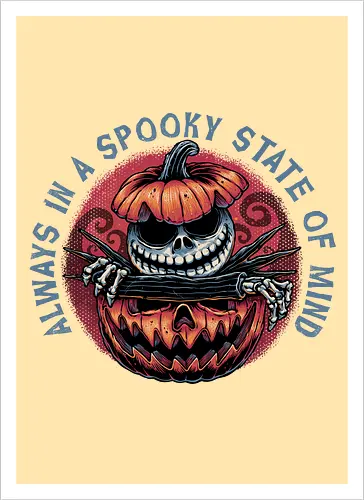 Spooky state of mind - Movie, animated, animation, horror, Halloween, pumpkin, skeleton, character, fantasy - Kunstdruck