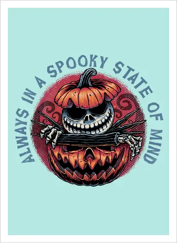 Spooky state of mind - Movie, animated, animation, horror, Halloween, pumpkin, skeleton, character, fantasy - Kunstdruck